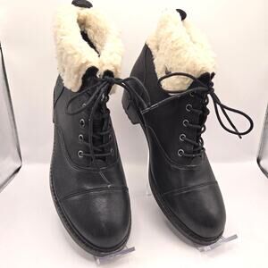 Patricia Nash Lia Leather Lace-Up Fold Over Boots with Faux Fur Lining Size 9.5